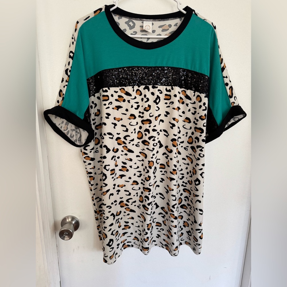 Leopard Print and Teal Women's tunic Top